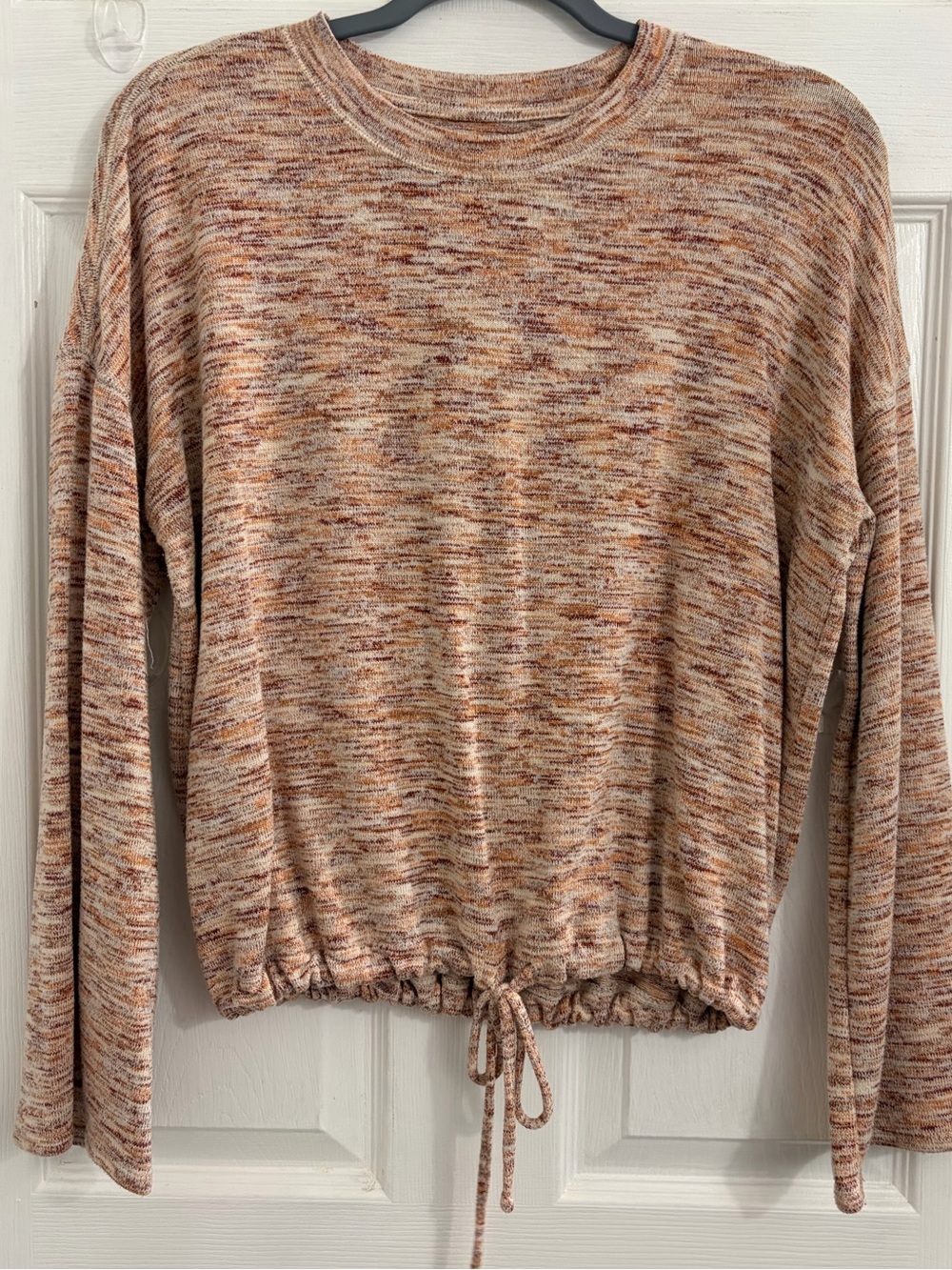 aerie Marled Drawstring Hem Long-Sleeve Top - Cream & Brown